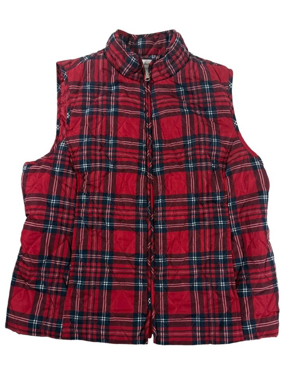 Red Tartan Plaid Quilted Puffer Vest | Classic‎ Preppy Holiday Layer Large